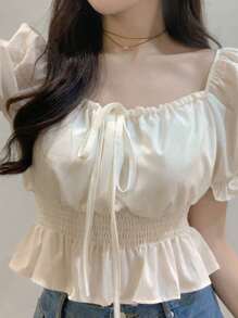 Blouse Short Tie-Waist Puff