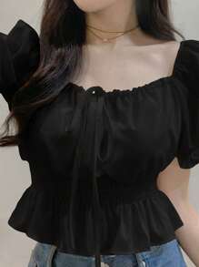 [LY937] Blouse Knot Waist Puff