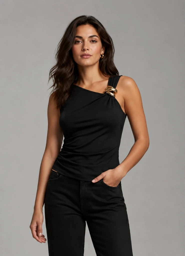 Black sleeveless top with gold detail