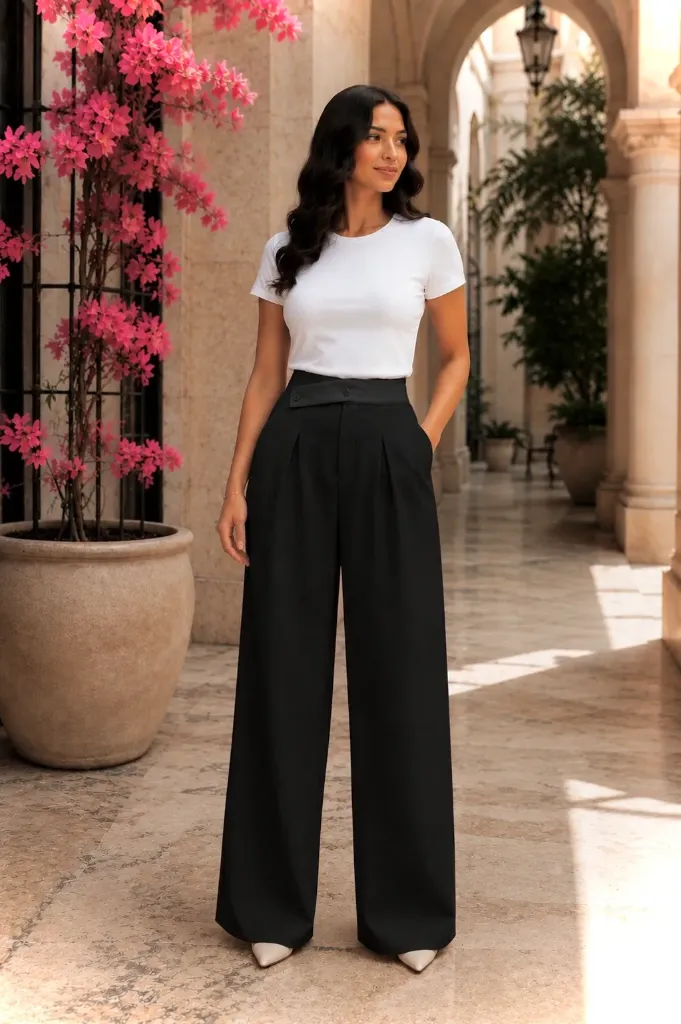 Black- Wide Leg Pants with a high waist