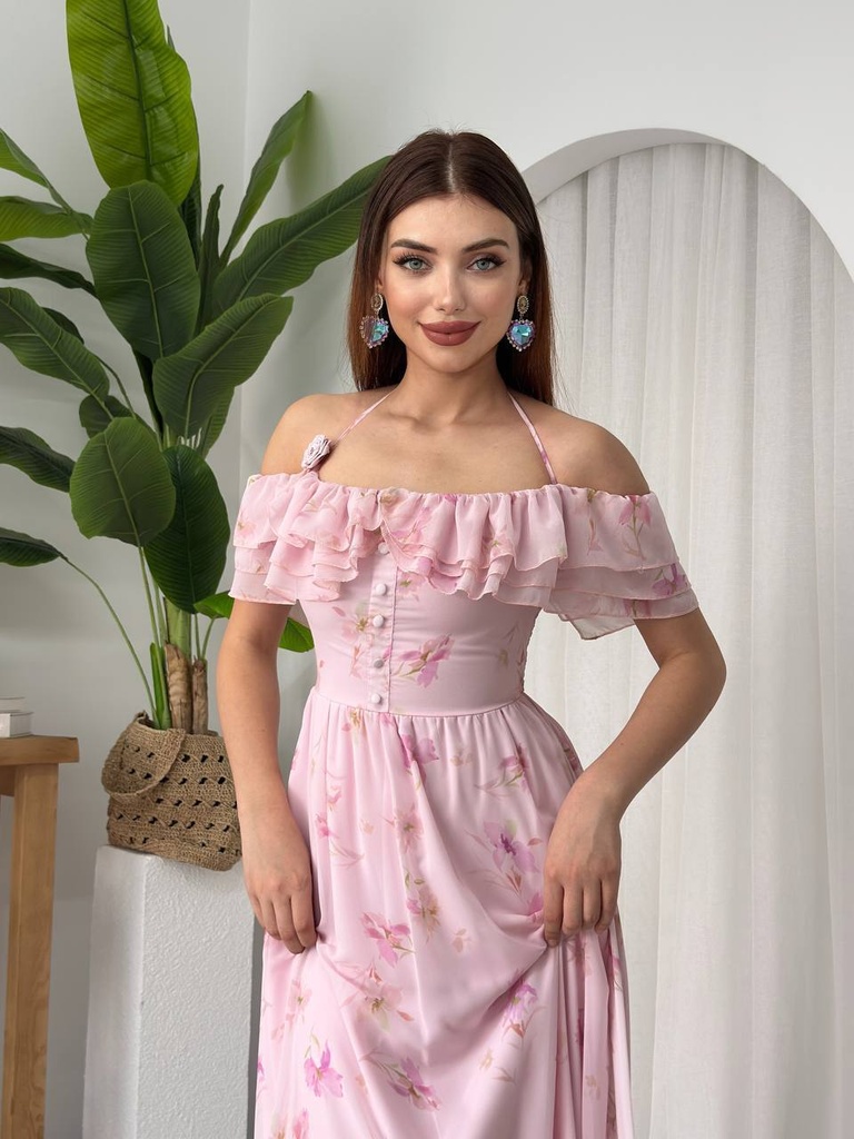 Pink Floral Halter Dress