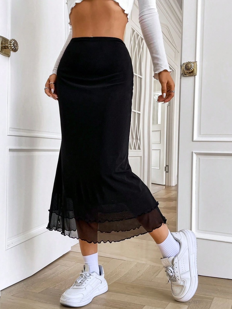 Black High Waist Mermaid Hem Skirt