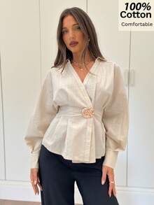 Blouse Metallic Pleated Fitted