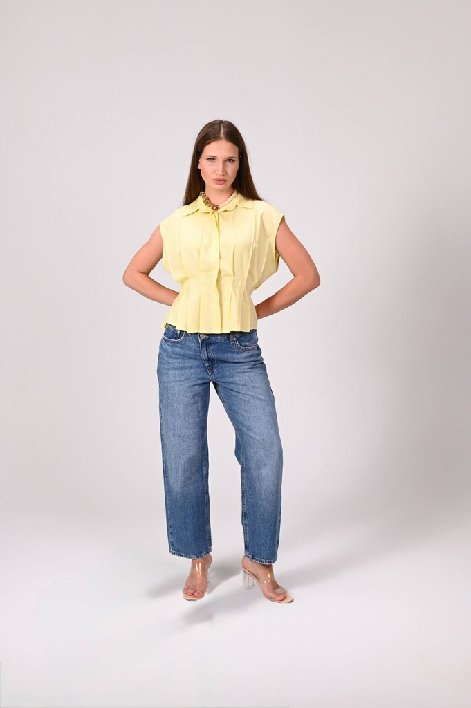 Tailored Pleated Sleeveless Shirt Top