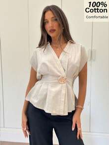 Blouse V-Neck Wrap Apricot (S)