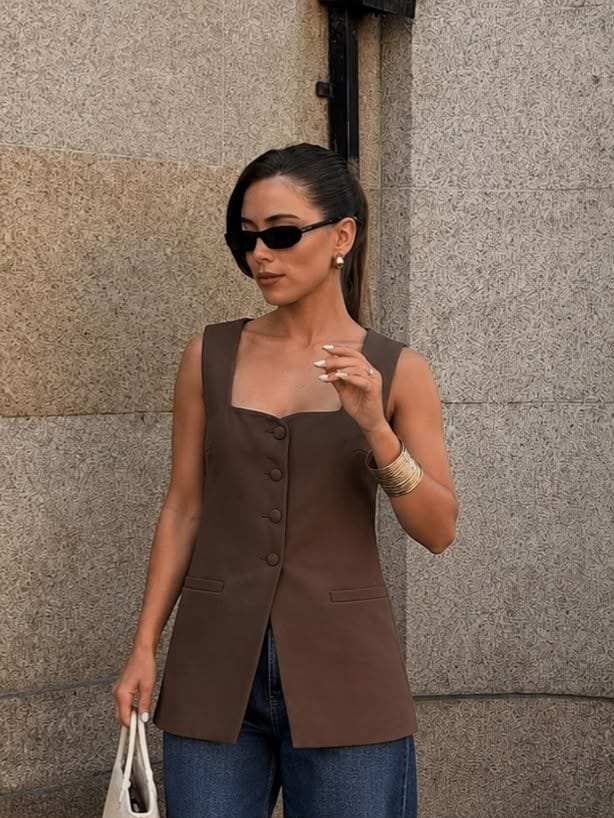 Structured Longline Vest – Brown