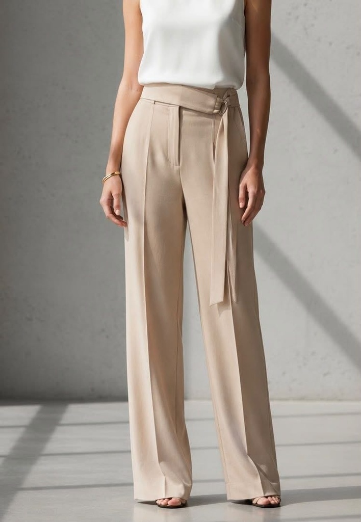 Tailored Wide-Leg Trousers – Beige